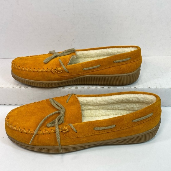 Hush Puppies Orange Suede Moccasins Fur Lined Loafer Slippers Women's Size 9 - Picture 8 of 15